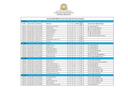 2025-2026 HEYKEL BÖLÜMÜ GÜZ DÖNEMİ FİNAL SINAV PROGRAMI